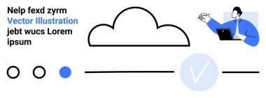 Merkezi bulut, işaretli büyük bir sembol, profesyonel, tablet kullanıyor, çemberleri ve çizgi elementlerini kuşatıyor. İş sunumları, proje yönetimi, ilerleme izleme, çevrimiçi için ideal