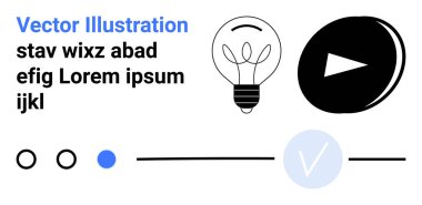 Ampul simgesi, oynat düğmesi ve yer tutucu metni ile işaretle. Eğitim, multimedya, yaratıcılık, fikir üretimi, e-öğrenim çevrimiçi kurslar öğretici tasarım dersleri için idealdir. İniş
