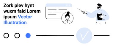 Sunucu ekrandaki içeriği bir işaretleyici, kullanıcı profili resmi, ilerleme göstergeleri ve görev tamamlama işaretleri ile açıklıyor. İş, eğitim, takım eğitimi ve ilerleme için ideal