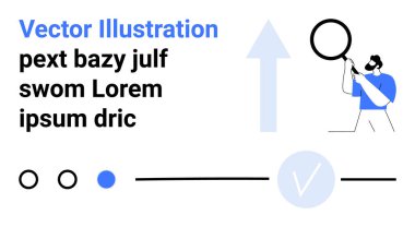 Metin ve büyüyen okun yanında büyüteçle bilgi inceleyen bir adam. Kurumsal analiz, piyasa değerlendirmesi, strateji geliştirme, veri incelemesi ve takım tartışmaları için ideal