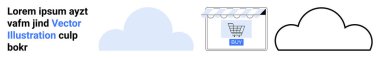 Bulut şekilleri, alışveriş arabası olan mağaza önü ve düz bir tarzda basit tasarımlar. E-ticaret, bulut bilgisayarı, alışveriş, SaaS, teknoloji sektörü ve minimalist temalar için ideal. Mükemmel.