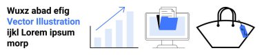 Yukarı doğru ok ile büyüme grafiği, bir dizindeki dosyaları gösteren monitör, etiketli çanta. İş, e-ticaret, eğitim, organizasyon, analitik, teknoloji görselleri için ideal düz iniş sayfası afişi