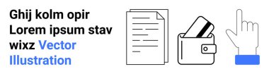 İçinde kartlar, belge kağıtları, el resmi ve yer tutucu metni olan cüzdan. İş sunumları, finans hizmetleri, dijital içerik, uygulama arayüzleri, markalaşma materyali için ideal