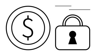 Anahtar delikli bir asma kilidin yanında dolar işareti var. Finans, güvenlik, bankacılık, tasarruf, yatırım, koruma ve şifreleme için ideal. Satır metaforu
