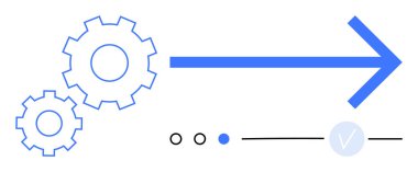 Mavi dişliler ve kalın mavi sağ ok. Doğrusal düzende üç ilerleme göstergesi var. İş akışı, ilerleme izleme, proje yönetimi, süreç iyileştirme, hedef belirleme, üretkenlik için ideal