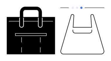 Siyah katı ve çizgili alışveriş torbaları basitliği ve işlevselliği sembolize eder. Perakende, ticaret, çevre bilinci, moda, modern tasarım, dijital arayüzler ve sürdürülebilir arayüzler için ideal