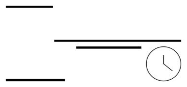 Yatay çizgilerin yanındaki siyah minimalist saat zaman, yapı ve süreç akışını çağrıştırıyor. Dakiklik, zamanlama, iş akışı, teslim tarihleri, organizasyon, disiplin soyut çizgi için ideal
