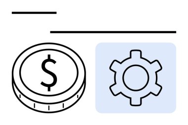 Maliye, işlemler, optimizasyon ve ekonomik yönetimi simgeleyen dolar sembollü sikke. İş için ideal, fintech, planlama, yenilik, üretkenlik stratejisi düz çizgi