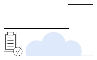 Listede işaretli mavi bulut simgesi, soyut çizgiler. Veri depolama, üretkenlik, bulut yönetimi, organizasyon, görev izleme, asgari tasarım, soyut düz metafor için ideal