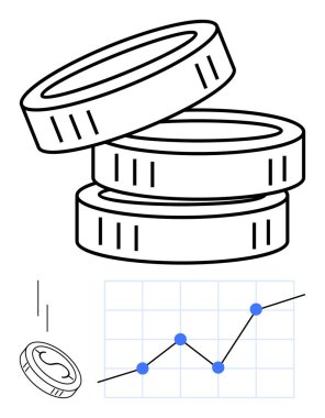 Yığılmış bozuk paralar ve yükselen çizgiler para büyümesini, yatırım stratejilerini ve ekonomik dinamikleri gösteriyor. İş, finans, istatistik, yatırım ve kâr için ideal