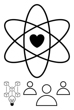 Atomun içindeki kalp aşkı ya da temel değerleri sembolize eder, teknoloji için küp ağı, takım çalışması için insan figürleri, ve fikirler için ampul. Bilim için ideal, takım çalışması, yenilik ve toplumla ilgili