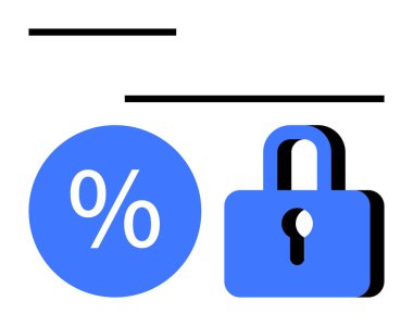 Mavi asma kilit ve siyah çizgili yüzdelik sembol veri güvenliği, gizlilik, koruma, şifreleme, dijital güvenlik, finansal tasarruflar, gizlilik temsil ediyor. Siber güvenlik ve finans için ideal