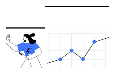 Jest yapan bir kadın, grafikteki yükselen eğilimle çelişmez. Büyüme, direnç, strateji, analitik, muhalefet, başarı ve zorluklar için ideal. Soyut çizgi düz metafor