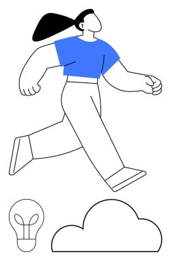 Kendine güveni tam biri, bol pantolonu ve mavi gömleği var. Ampul yaratıcılığı simgeler ve bulut da rüyaları. Motivasyon, arzu, yaratıcılık, yenilik ve ilerleme için ideal