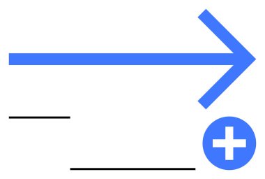 Mavi ileri ok ve daire içinde artı işareti, siyah çizgilerle tamamlanmış. İlerleme, büyüme, pozitiflik, navigasyon, başarı, motivasyon ve soyut düz çizgi metaforu için ideal
