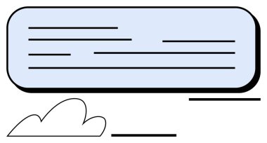 Basit siyah çizgileri ve soyut bulut aksanıyla mavi dikdörtgen metin kutusu. İdeal mesajlaşma, teknoloji, dijital tasarım, bulut temelli iletişim, çevrimiçi sohbetler, metin arayüzleri, soyut
