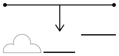 Kara çizgi oku, bir bulut şekli de dahil olmak üzere üst bağlantıdan çoklu noktalara veri akışını gösteriyor. Bulut depolama, ağ oluşturma, iletişim, iş akışı sistemleri ve veri transferi için ideal