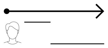 Cesur okun yanında insan profili, akışı ve ilerlemeyi vurgulayan yatay çizgiler. Karar verme, büyüme, planlama, başarı yolları, kariyer geliştirme, yenilik, soyut çizgi için ideal