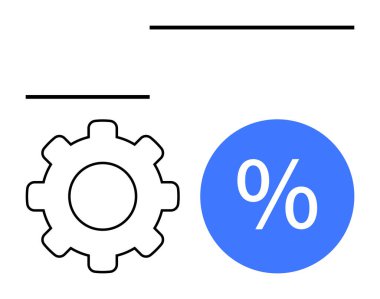 Verimliliği, analitiği ve veri odaklı kararları sembolize eden yüzde sembollü mavi bir dairenin yanında vites simgesi. İş, finans, analiz, üretkenlik, optimizasyon istatistikleri için ideal