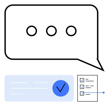 Elips sembollü sohbet balonu, işaretli kontrol listesi ve bildirim simgesini kontrol edecek. İletişim, yapılacaklar listesi, görev yönetimi, hatırlatıcılar, verimlilik, proje planlaması için ideal