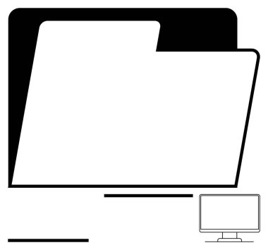 Dosya organizasyonu, veri yönetimi ve depolamayı vurgulayan masaüstü ekranının yanındaki büyük dizin simgesi. Teknoloji, dijital iş akışı, arşivler, üretkenlik araçları, ofis görevleri, veritabanı için ideal