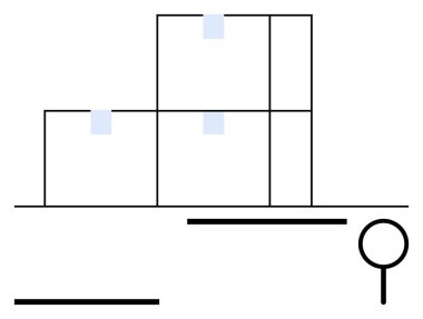 Mavi kareli şebeke yapısı, büyüteç ve örgütü, odaklanmayı ve hassasiyeti sembolize eden çizgiler. Veri analizi, yapı, araştırma, strateji navigasyon netliği için idealdir