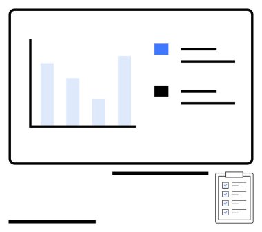 Efsane, kontrol listesi ve anahtar performans göstergeleriyle bar çizelgesi. Analiz, ilerleme izleme, hedef belirleme, proje planlaması, iş stratejisi, öncelikler, düz çizgi metaforu için ideal