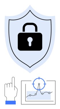 Güvenlik, el işaretlemesi ve analizi ve doğruluğu simgeleyen veri tablosuna kilitlenin. Veri güvenliği, gizlilik, izleme, dijital güvenlik, koruma, soyut uyum için ideal