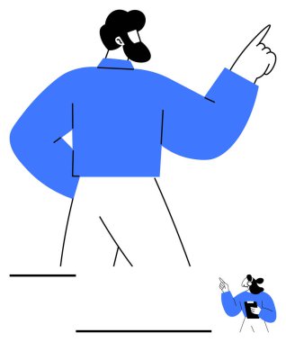 Kendine güvenen bir adam, yükselen bir el ile, yönü veya ilhamı vurguluyor. Motivasyon, liderlik, rehberlik, iş hedefleri, takım çalışması, başarı, soyut düz çizgi için ideal