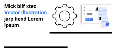 Kullanıcı detayları ve kontrol listesi olan dijital ödeme ekranının yanında vites simgesi. İş süreçleri, çevrimiçi işlemler, otomasyon, iş akışı, verimlilik, dijital araçlar, soyut çizgi düz
