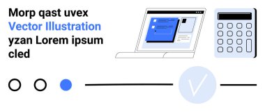 Çizelgeler, hesap makinesi, ilerleme göstergeleri ve metin elemanlarıyla dizüstü bilgisayarlı iş akışı konsepti. Proje yönetimi, üretkenlik, finans, veri analizi ve teknoloji için ideal