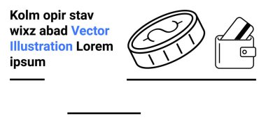 Üzerinde dolar işareti olan büyük para, içinde kredi kartı olan cüzdanın yanında dönüyor. Finansal hizmetler, bankacılık, yatırımlar, tasarruflar, bütçe akışı, nakit akışı ve dijital ödemeler için ideal. İniş sayfası