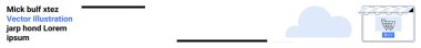 Alışveriş arabası simgesiyle vitrin önü, arka planda bulut grafiği. E-ticaret, çevrimiçi ticaret, dijital pazarlama, satış, teknoloji, bulut sunucu, düz iniş sayfası afişi için ideal