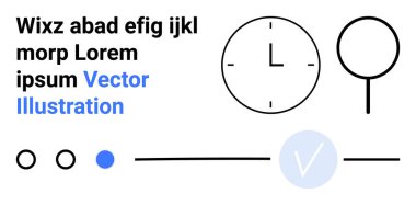 Açık mavi dairenin içindeki kalın metin, temiz çizgiler, çemberler, saat sembolü ve tik işareti zamanı, basitliği, verimliliği ve onaylamayı ifade eder. Markalaşma sunumları için ideal web tasarımı