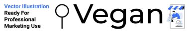 Word vegan with magnifying glass symbolizing search and blue storefront icon showcasing online shopping. Ideal for food trends, e-commerce, eco-conscious marketing, plant-based living, branding clipart