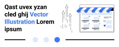 Çevrimiçi vitrin önü mavi çizgili tente, yer tutucu içeriği ve yukarı doğru okları var. Dijital pazarlama, çevrimiçi işletmeler, e-ticaret, web sitesi tasarımı, kullanıcı arayüzü, büyüme kavramları için ideal
