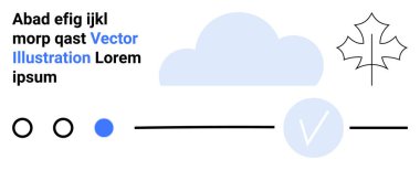 Soyut harflerle metin bloğu, bulut şekli, yaprak çizgisi, daireler, çizgi ve işaret. Web siteleri, UI tasarımları, sunumlar, eğitimsel içerik bilgisel navigasyon rehberleri için idealdir