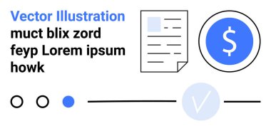 Metin ve dolar sembollü mali belge, ilerleme göstergeleri ve bir kontrol işareti eşliğinde. Finans, onay iş akışları, belge yönetimi, iş süreçleri, dijital