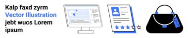Dijital profilli masaüstü ekranı, bir derecelendirme sistemi ve fiyat etiketli bir çanta. İşe alım, e-ticaret, iş, iş arama, moda, teknoloji sunumları için ideal