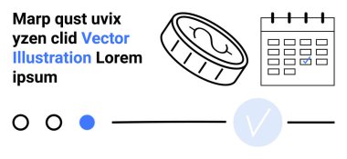 Sikke simgesi, işaretli takvim, metin ile izleme ögeleri. Finans, zamanlama, proje planlaması, üretkenlik uygulamaları, zaman yönetimi, iş araçları ve ön panel tasarımı için ideal