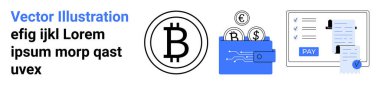 Bitcoin logosu, bozuk paralı cüzdan, güvenli ödeme arayüzü. Finans, kripto para birimi, dijital cüzdanlar, fintech, ecommerce engelleme çevrimiçi ödemeler için ideal. Soyut çizgi düz metafor