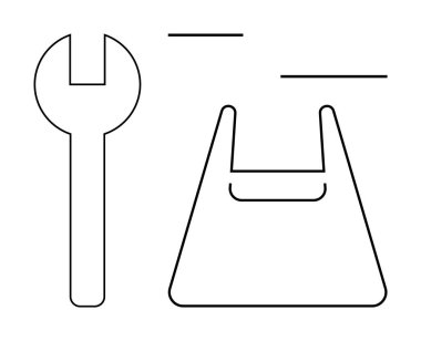 Siyah çizgili anahtar ve çizgili alışveriş çantası. İş için ideal, onarım, e-ticaret, inşaat, el işi, makine, alışveriş temaları. Çok yönlü soyut satır düz metafor