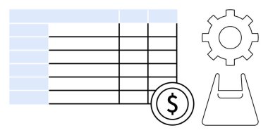 Veri tablosu, teçhizat, dolar işareti, analitiği, finans, teknoloji ve e-ticareti temsil eden alışveriş çantası. İş çözümleri için ideal, veri yönetimi çevrimiçi mali planlama