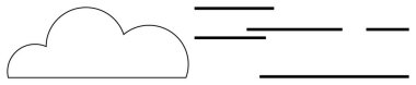 Sağ tarafta birkaç yatay çizgisi olan tek bir bulut çizgisi rüzgar hareketini sembolize ediyor. Hava tahmini, doğa temaları, eğitim materyalleri, minimalist tasarımlar, illüstrasyonlar için ideal
