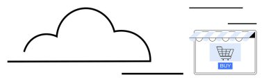 Bir alışveriş arabasıyla bir mağazaya bağlı bulut simgesi, çevrimiçi alışverişte bulut teknolojilerinin rolünü temsil ediyor. Bulut hesaplama, e-ticaret, dijital dönüşüm, SaaS, çevrimiçi için ideal