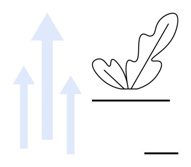 Yaprak hatlarının yanındaki yukarı mavi oklar büyümeyi, ilerlemeyi ve doğayı gösteriyor. Başarı, gelişme, sürdürülebilirlik, iş büyümesi, çevresel temalar yenilik için idealdir. Temsilciler