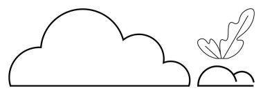 Büyük bir bulut ve daha küçük bir yaprak çizgisi, siyah çizgiler. Hava, çevre, basitlik, minimalist tasarım, doğal temalar, çevre dostu ve soyut düz çizgi için ideal