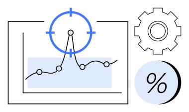 Çizgi çizelgesi, hedef işareti, vites sembolü ve yüzde simgesi mavi ve siyah olan grafikler. Sunumlar, veri analizi, iş stratejisi, mali raporlar, piyasa araştırmaları ve performans için ideal