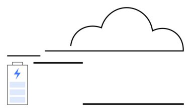 Enerji depolama ve dijital bulut entegrasyonu yoluyla bir buluta bağlı şarj seviyesine sahip pil. Enerji teknolojisi, bulut sistemleri, yenilik, yeşil teknoloji, sürdürülebilirlik için ideal