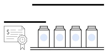Raflara dizilmiş süt kartonlarının yanında ürün kalitesini gösteren kurdele sertifikası. Gıda güvenliği, kalite kontrolü, süt ürünleri pazarlaması, tüketici güveni, ürün sertifikası, imalat için ideal